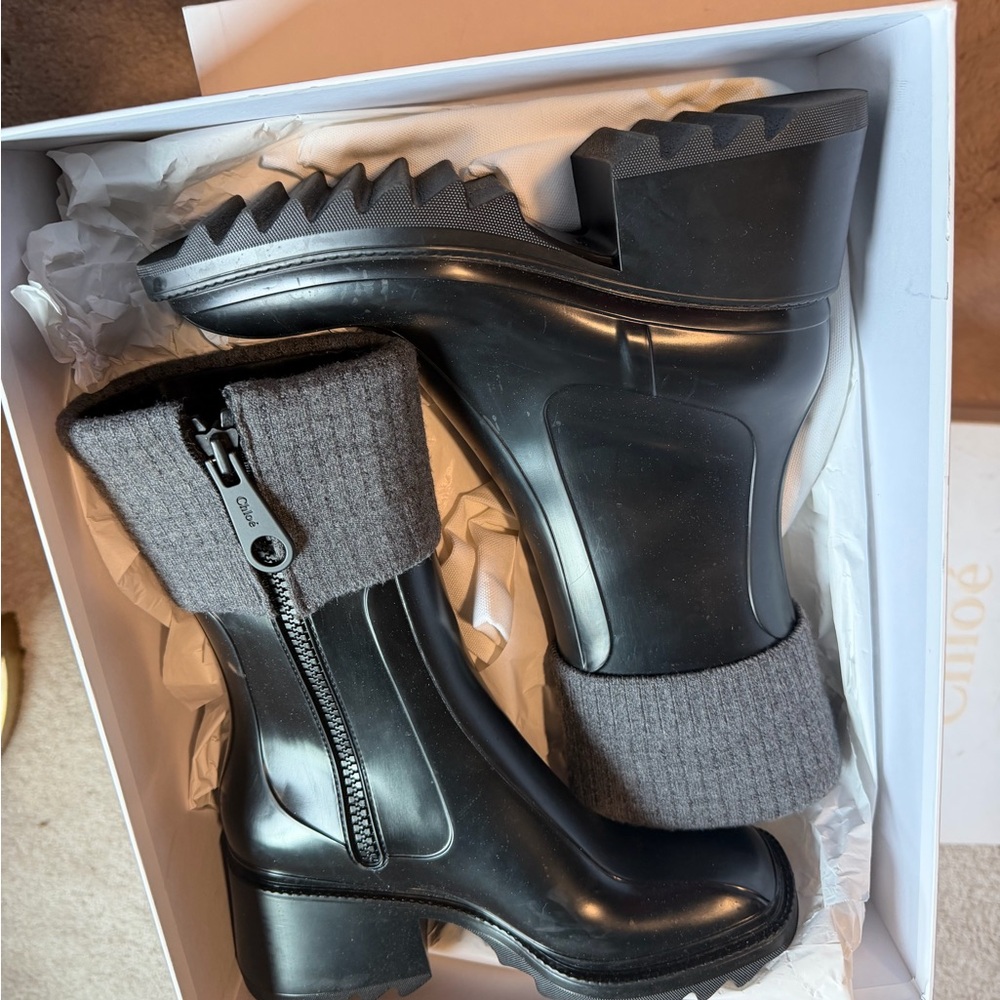 Chloe Black Boots with Gray Cuff